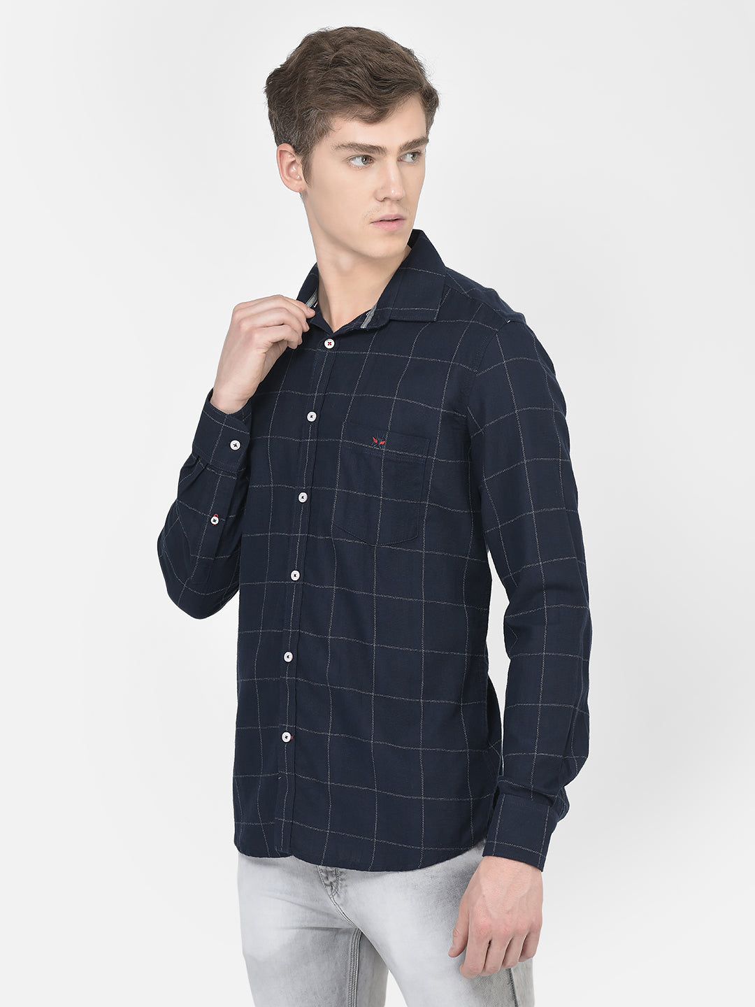  Navy Blue Graph Checked Shirt 