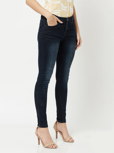 Navy Blue Light Faded Jeans-Women Jeans-Crimsoune Club