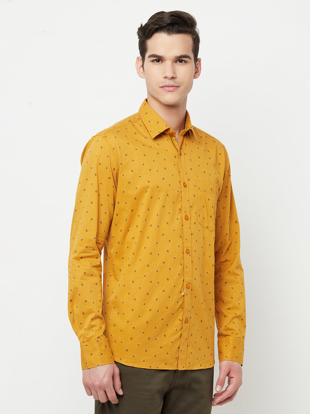 Mustard Floral Printed Shirt - Men Shirts