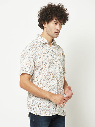  Floral Short-Sleeved White Shirt