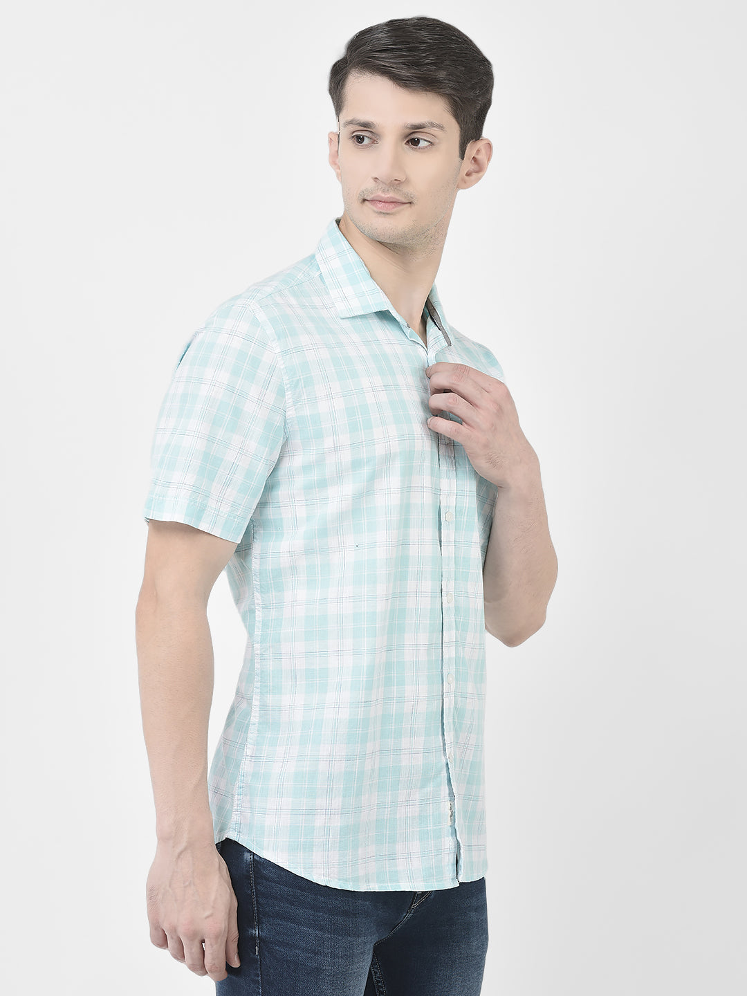  Sky Blue Short-Sleeved Striped Shirt 