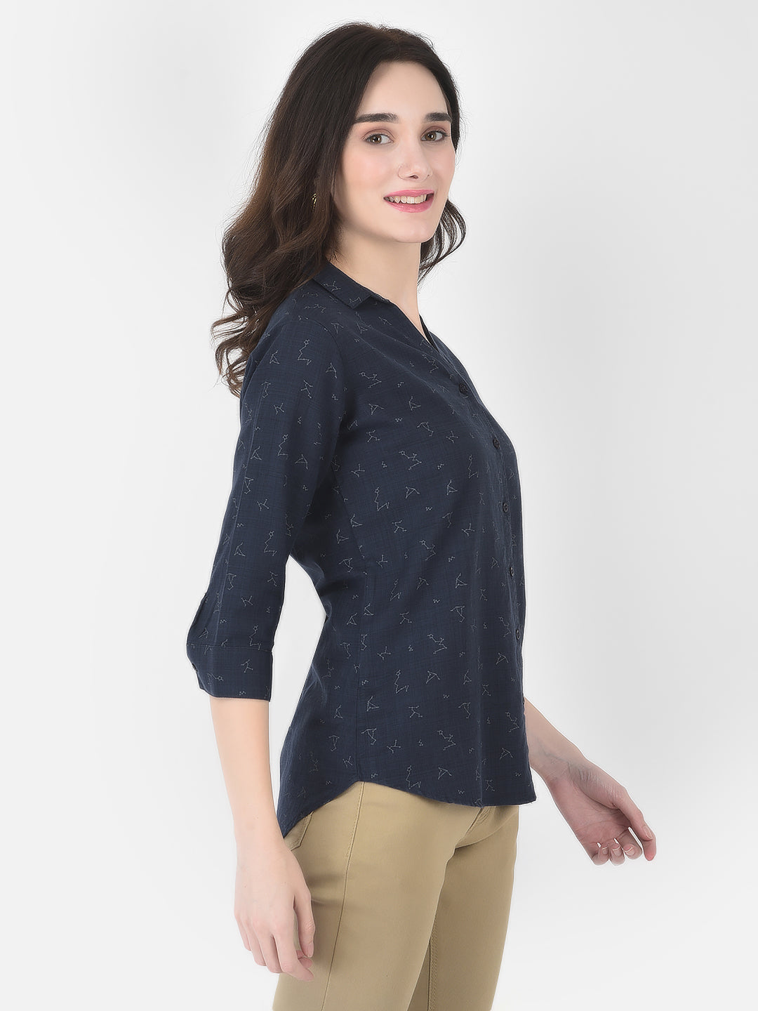 Navy Blue Printed Shirt - Women Shirts