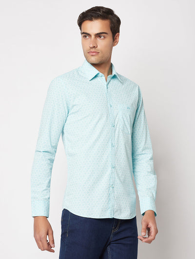  Cyan Abstract Print Shirt