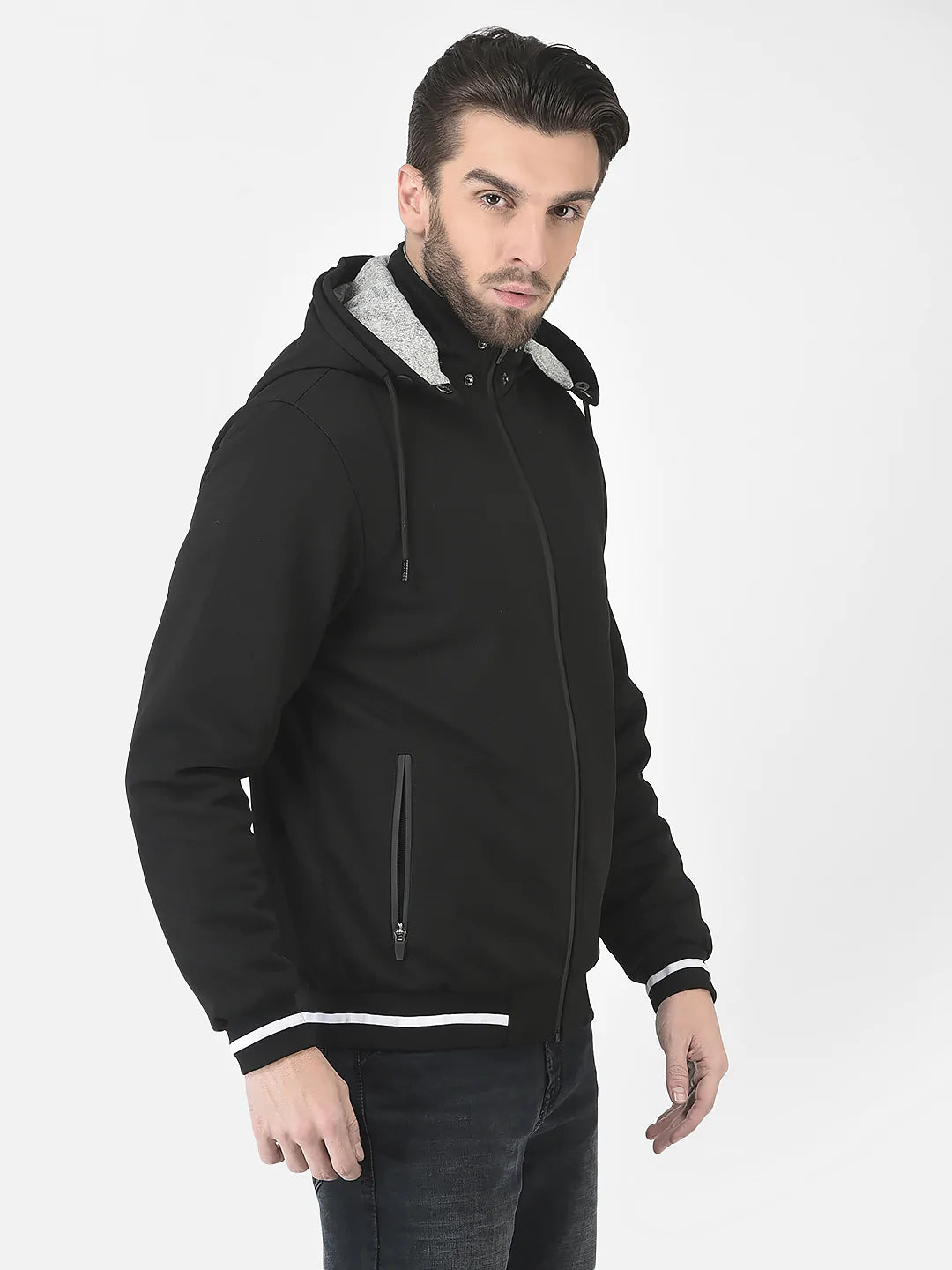  Black Hooded Bomber Jacket 