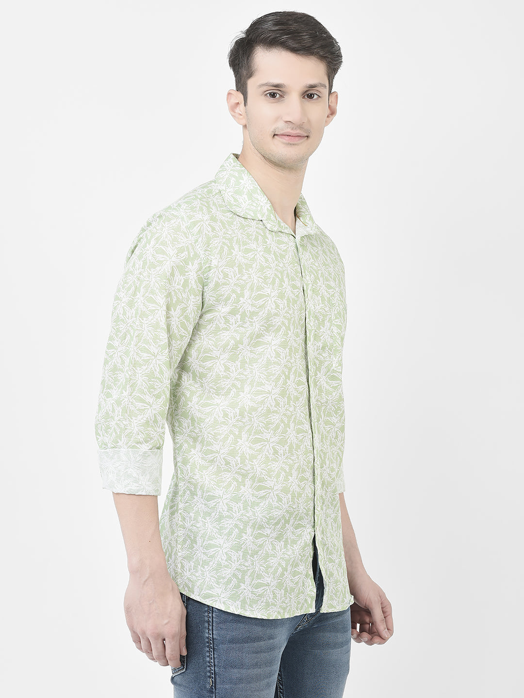  Light Green Floral Print Shirt