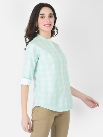 Mint Green Checked Shirt - Women Shirts