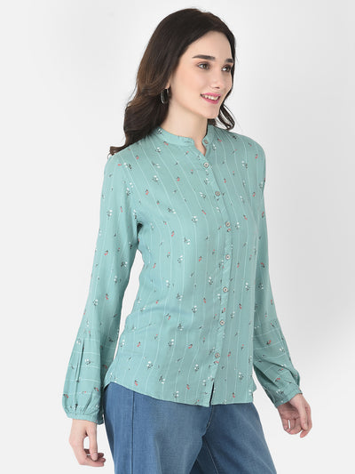 Seafoam Green Floral Shirt - Women Shirts