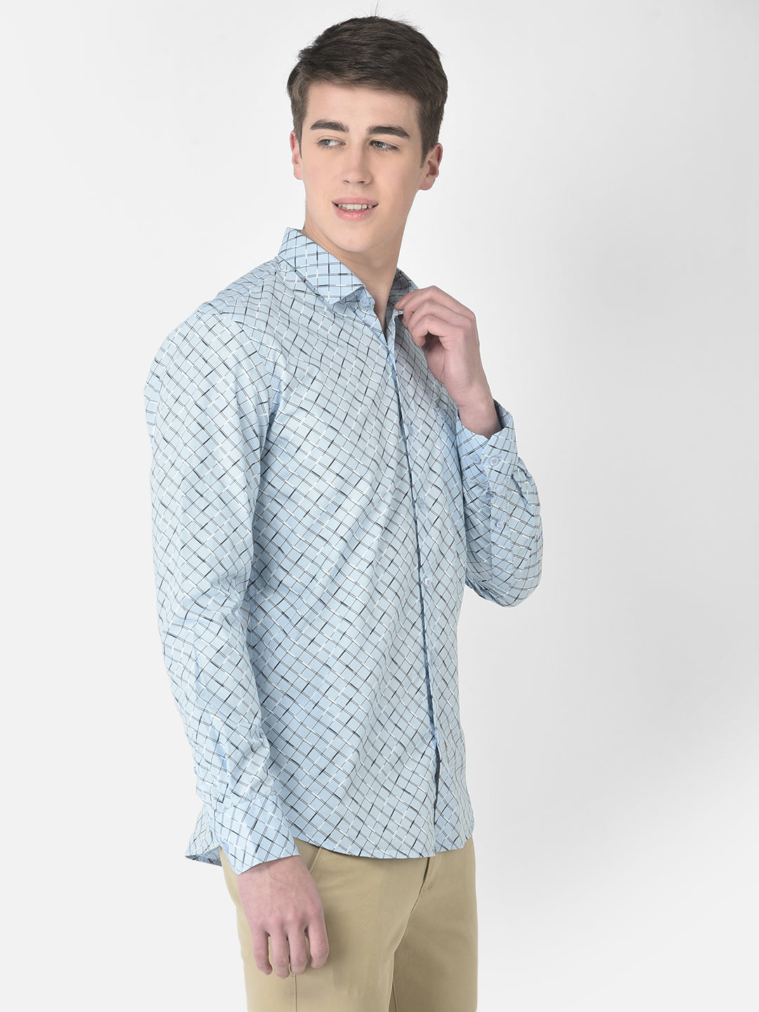  Blue Diagonally Checked Shirt