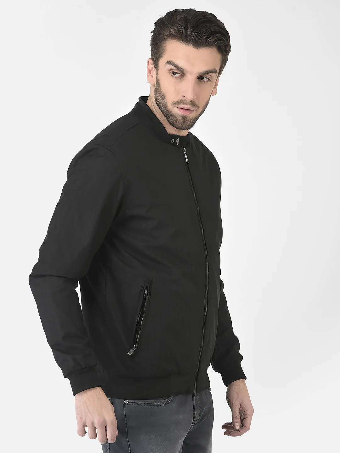  Black Casual Bomber Jacket