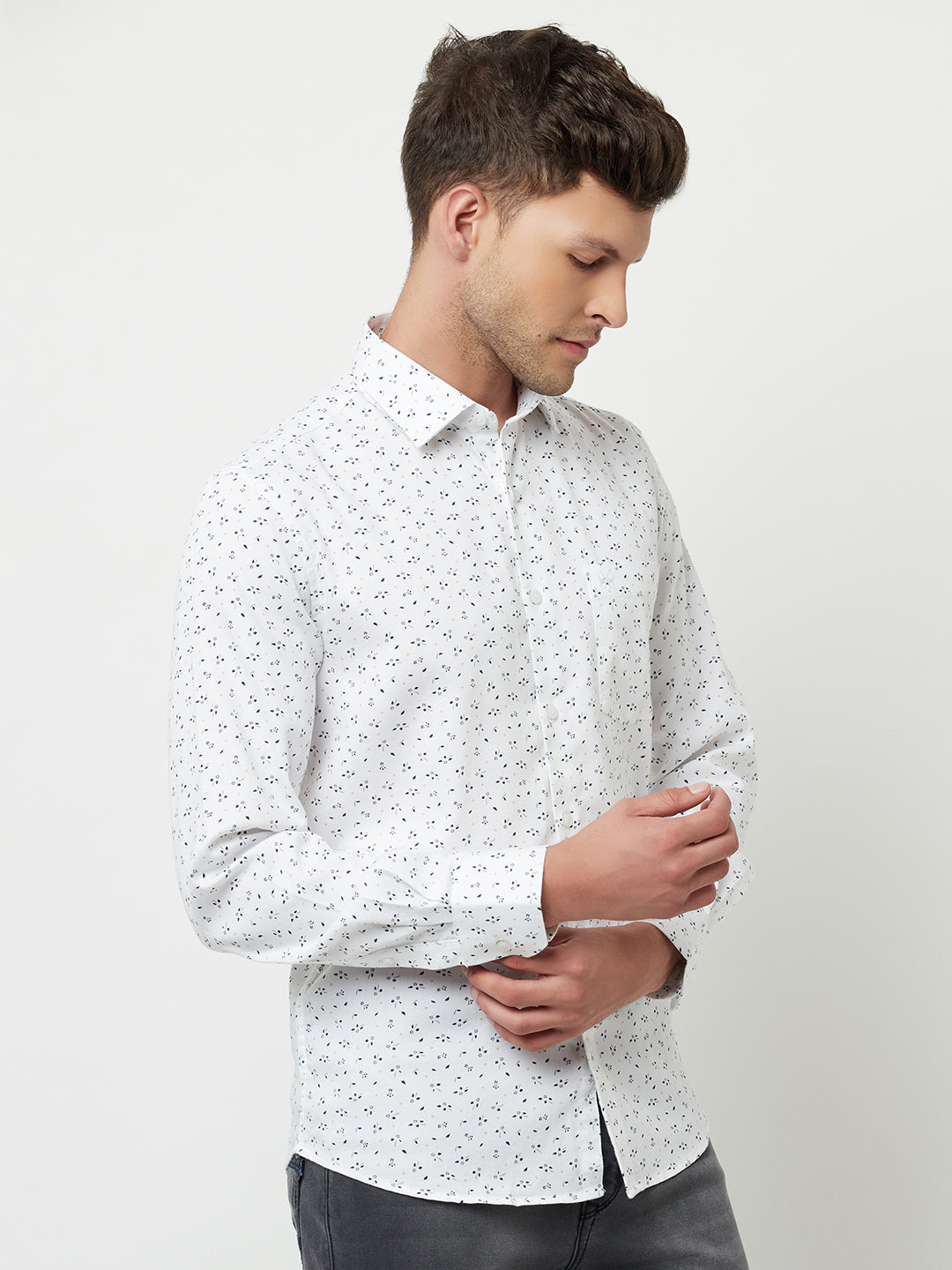 White Floral Printed Shirt-Men Shirts-Crimsoune Club