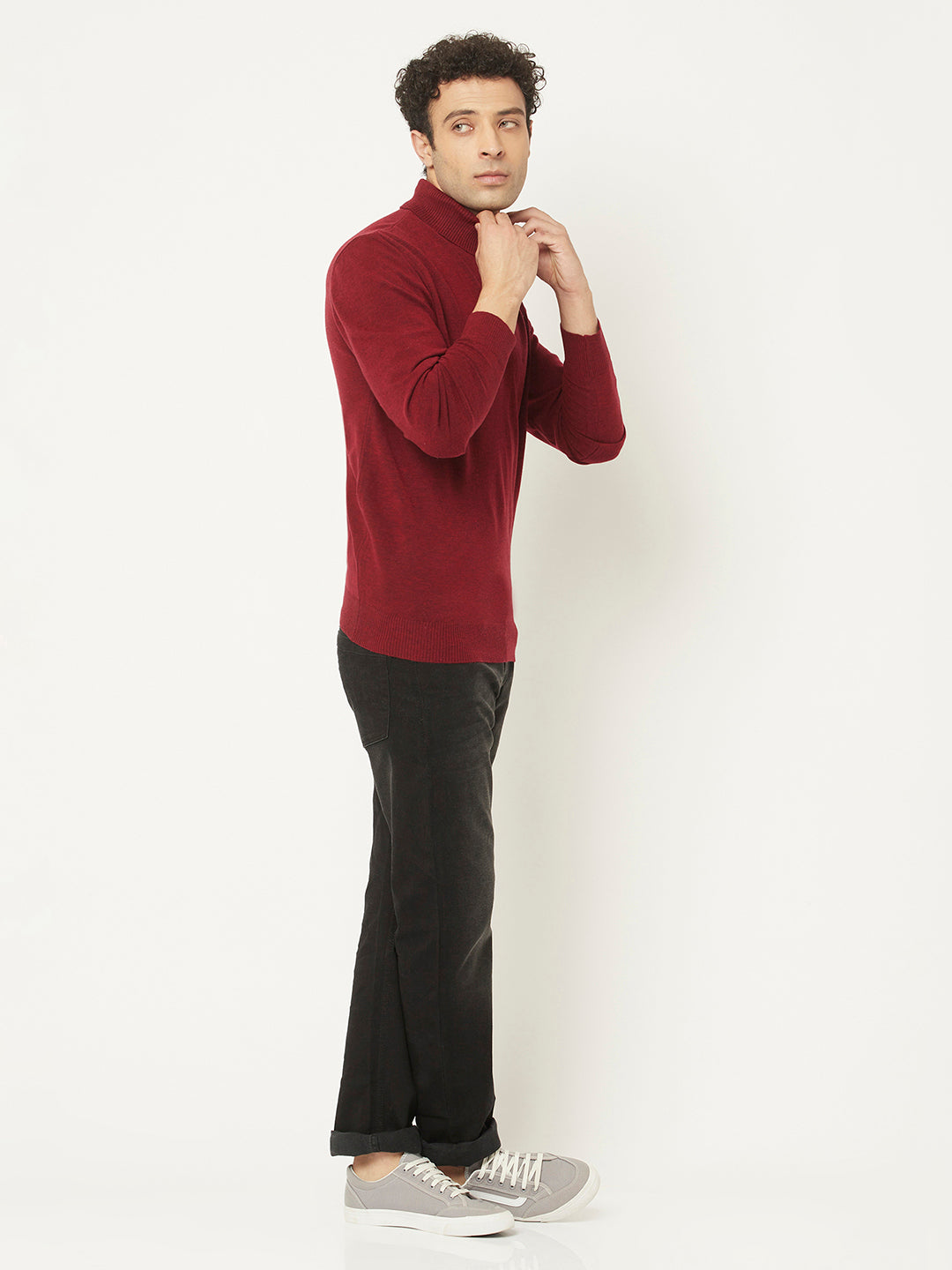 Maroon Sweater with Melange Effect-Men Sweaters-Crimsoune Club