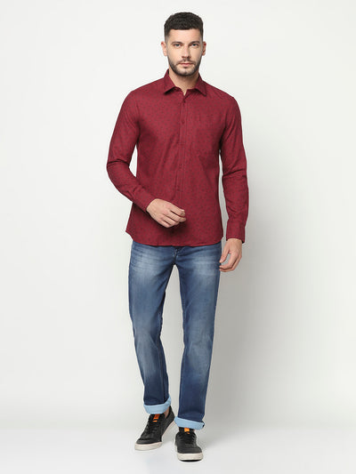 Maroon Floral Shirt-Men Shirts-Crimsoune Club