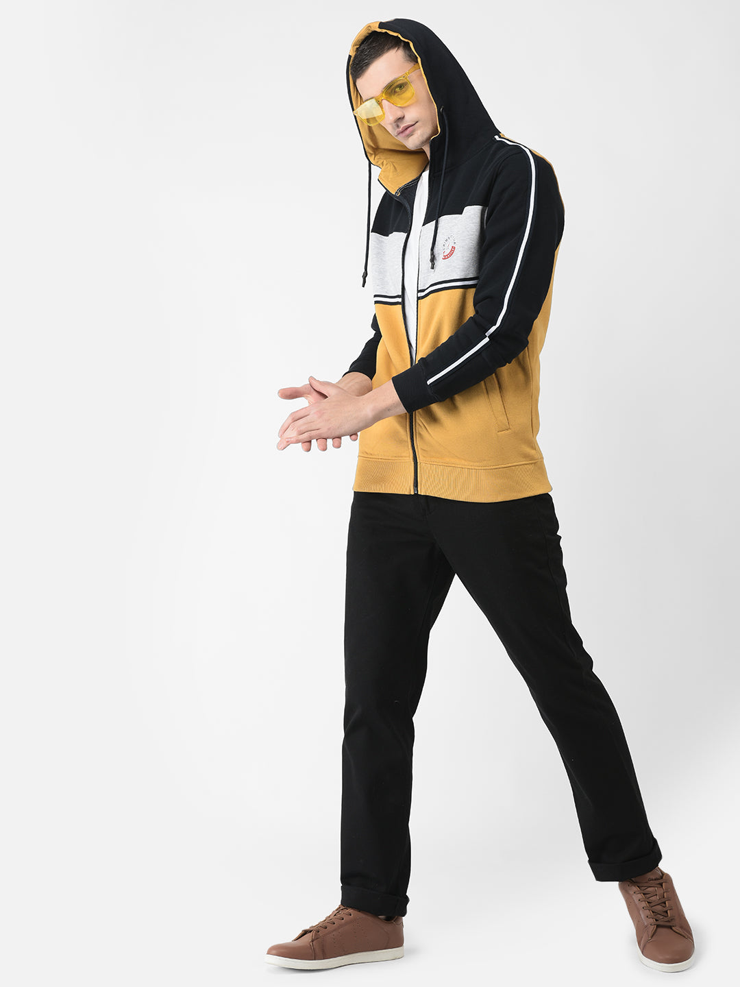  Yellow Colour-Blocked Zipper Sweatshirt 