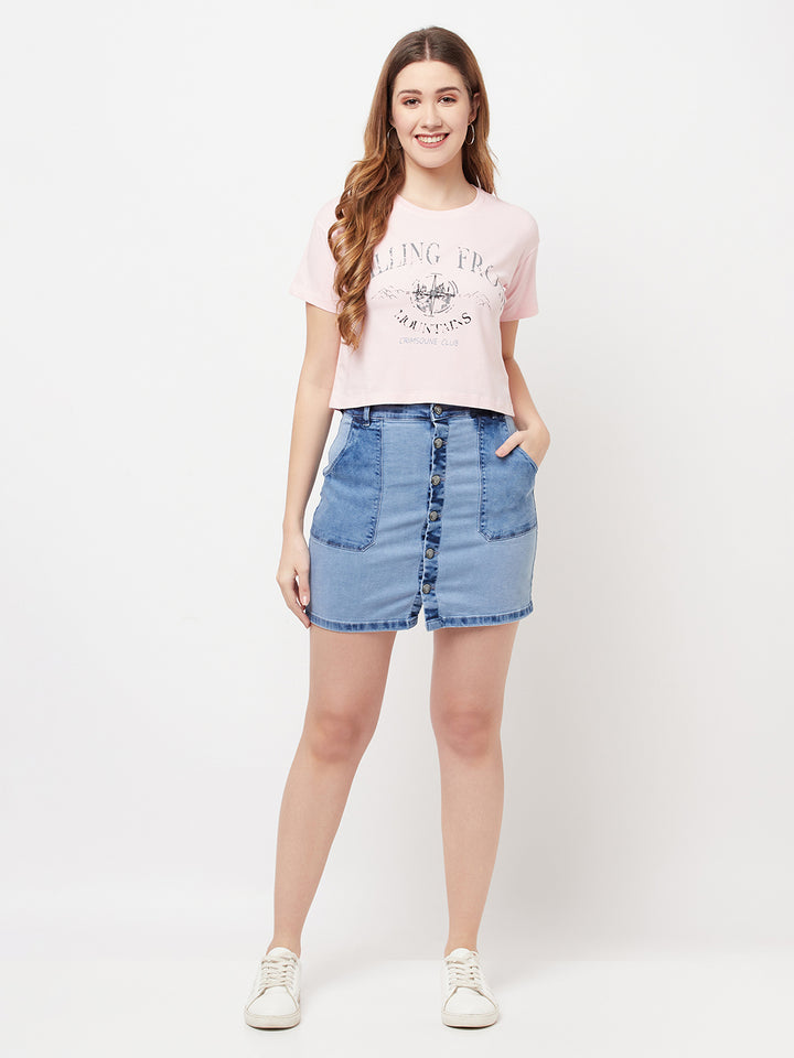 Blue Washed Mini Denim Skirt Crimsoune Club Free Shipping COD