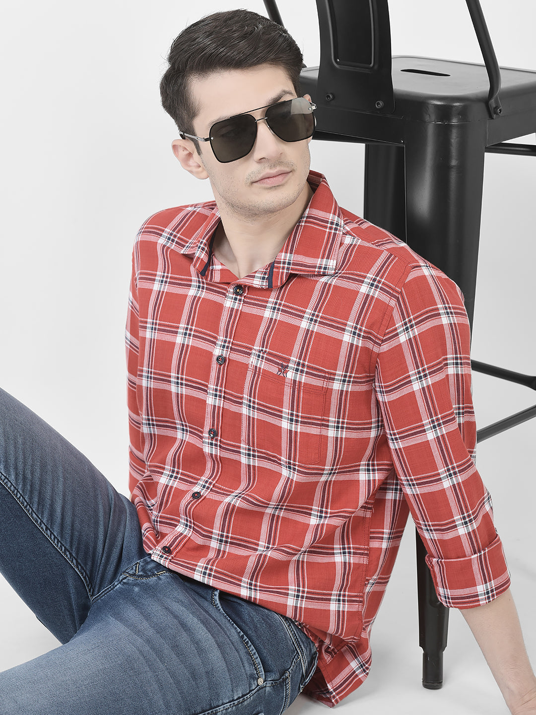  Bright Red Checkered Shirt