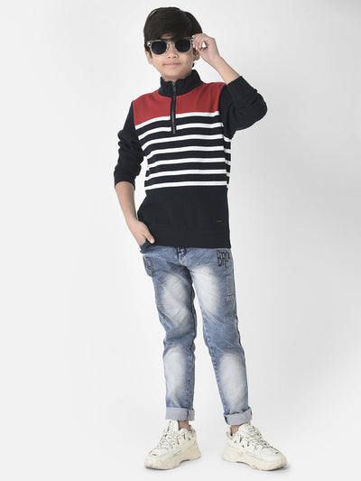  Half-Zipped Red Stripe Sweatshirt 