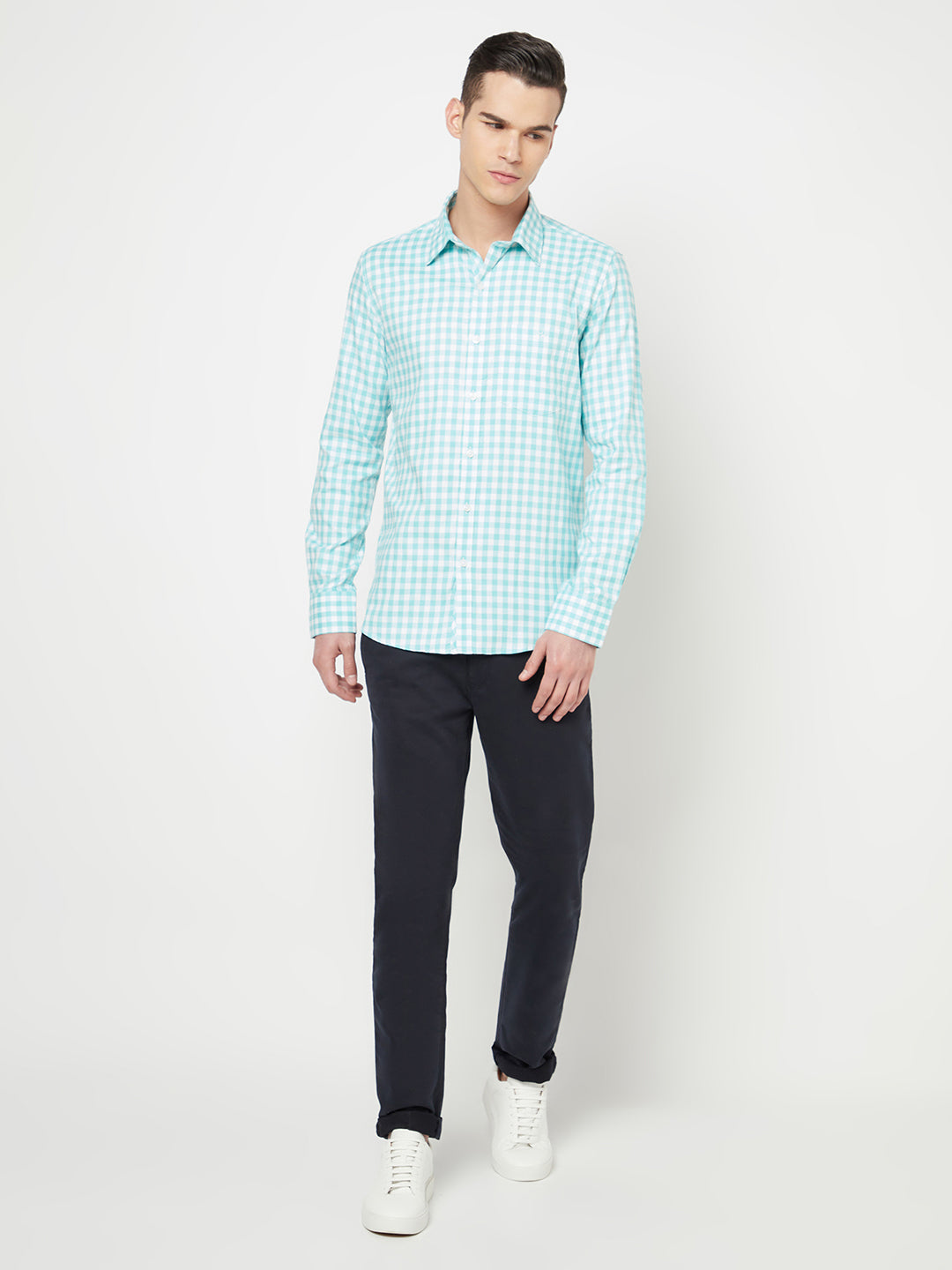 Green Gingham Checked Shirt - Men Shirts