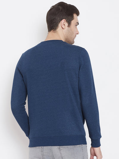 Navy Blue Printed Round Neck Sweatshirt-Men Sweat Shirts-Crimsoune Club