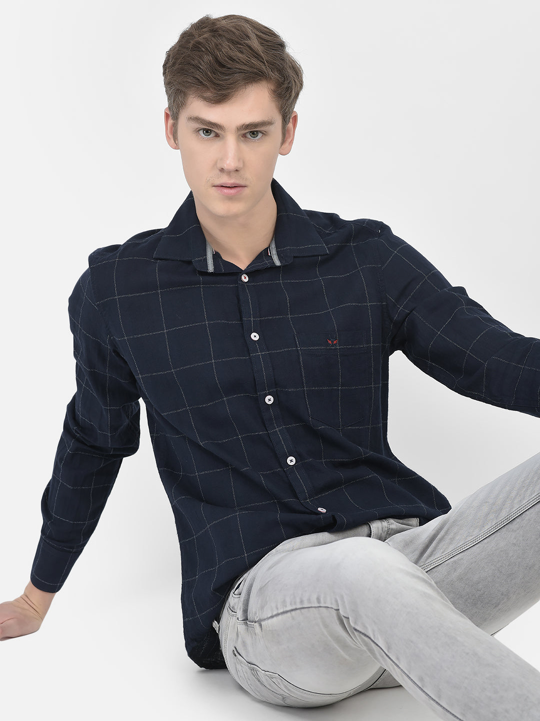  Navy Blue Graph Checked Shirt 