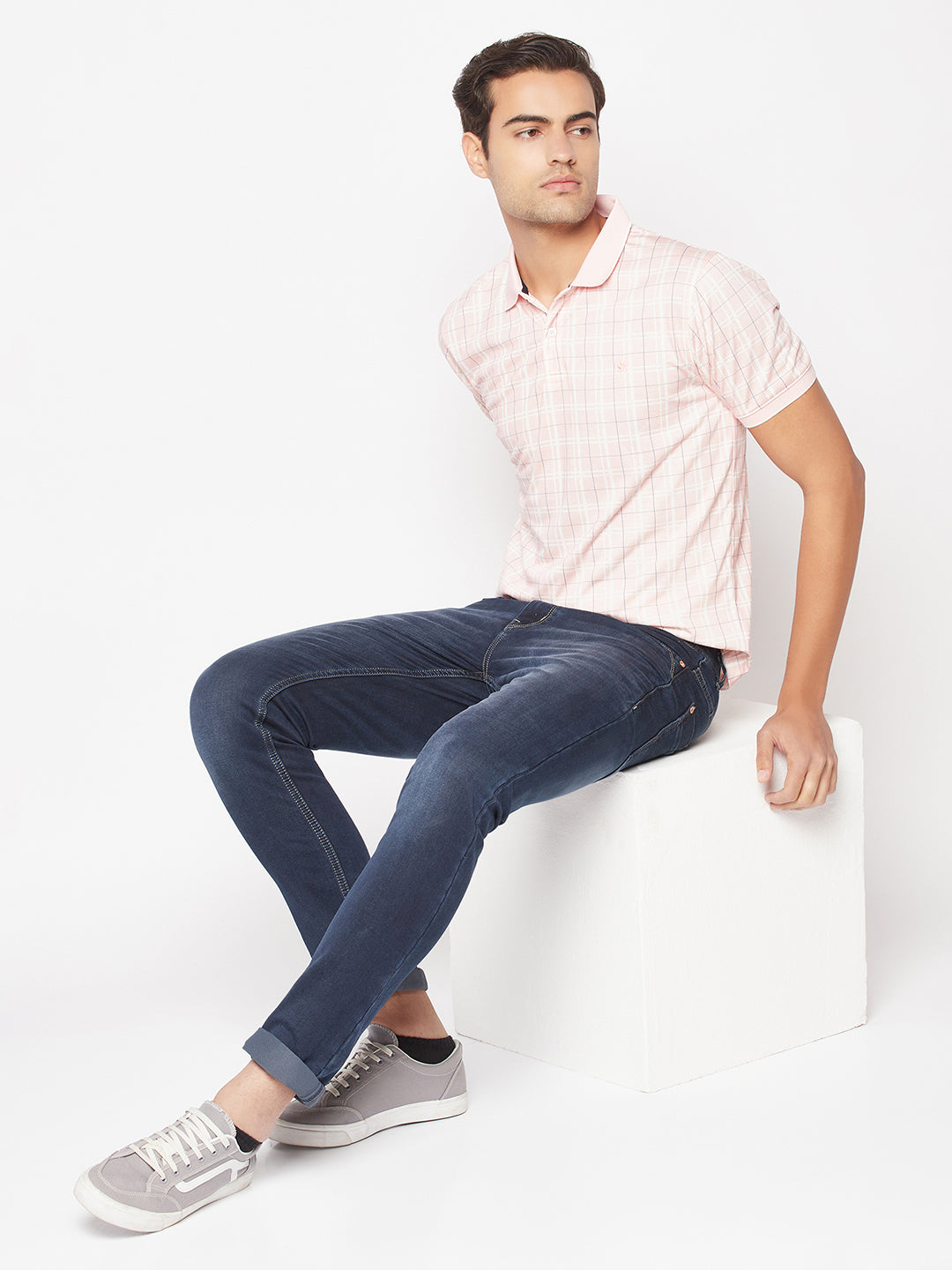  Peach Checked Polo T-Shirt