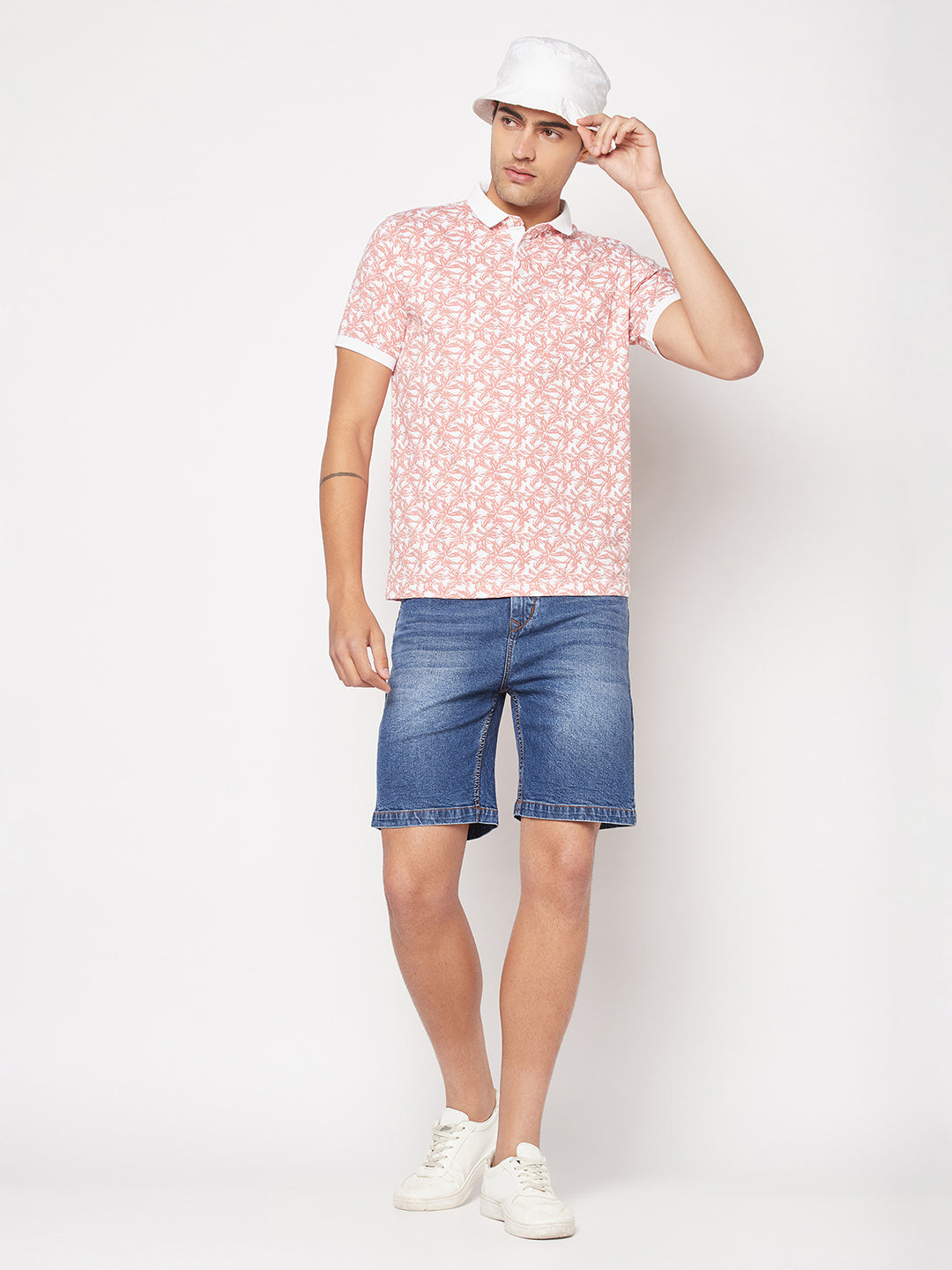  Coral Pink Floral Polo T-Shirt