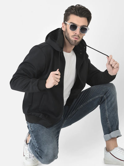  Black Removable Hood Bomber Jacket 