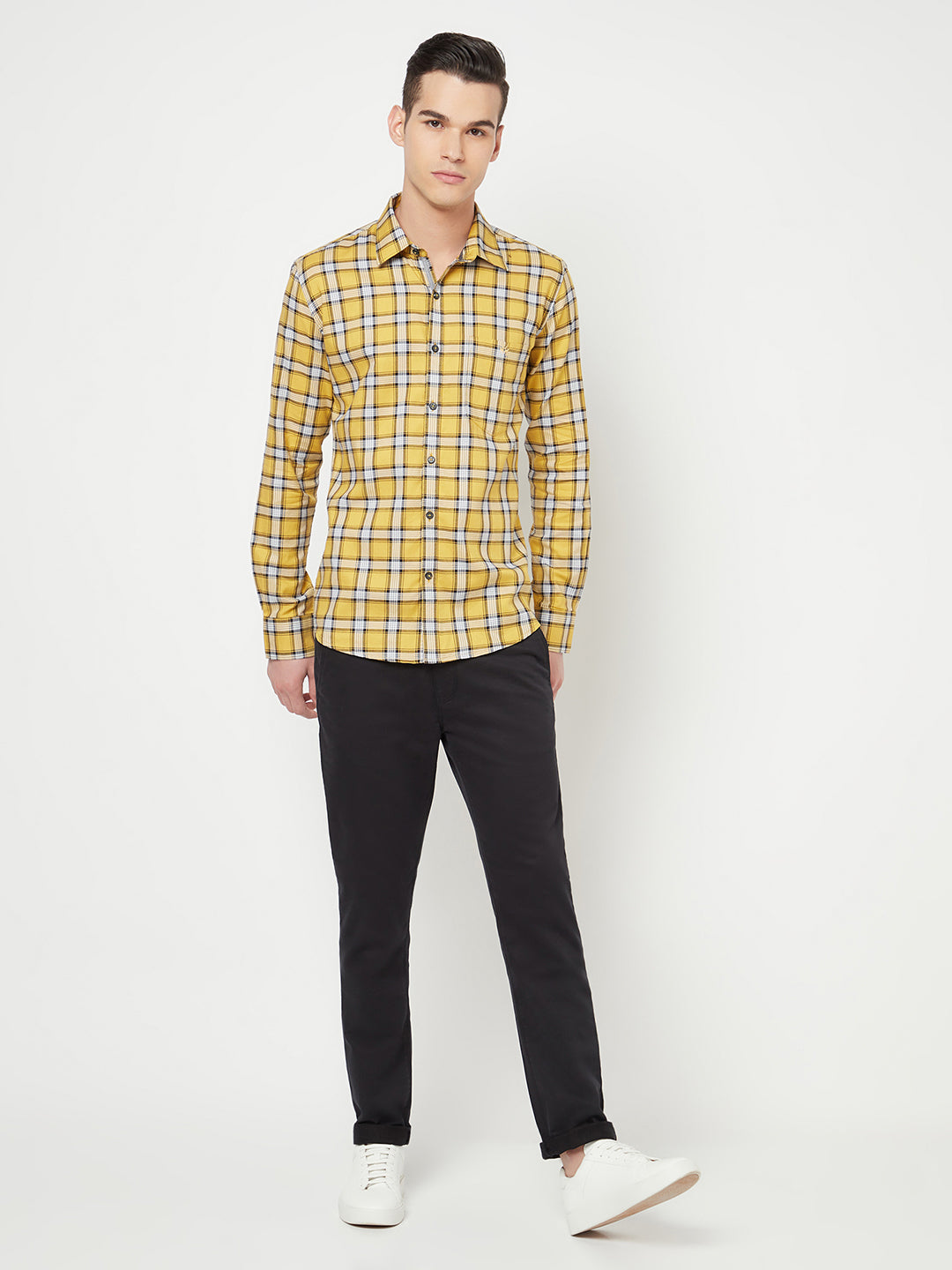 Mustard Checked Shirt - Men Shirts