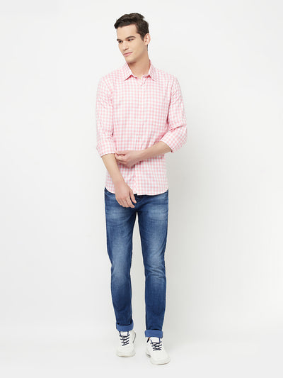 Pink Gingham Checked Shirt - Men Shirts