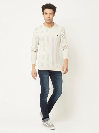 Cream Sweater in Stripes-Men Sweaters-Crimsoune Club