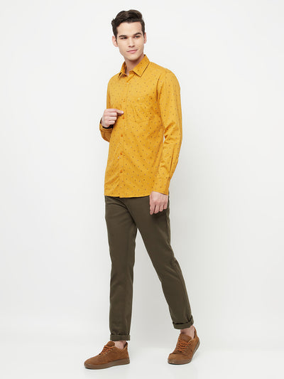 Mustard Floral Printed Shirt - Men Shirts