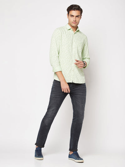  Light Green Motif Print Shirt