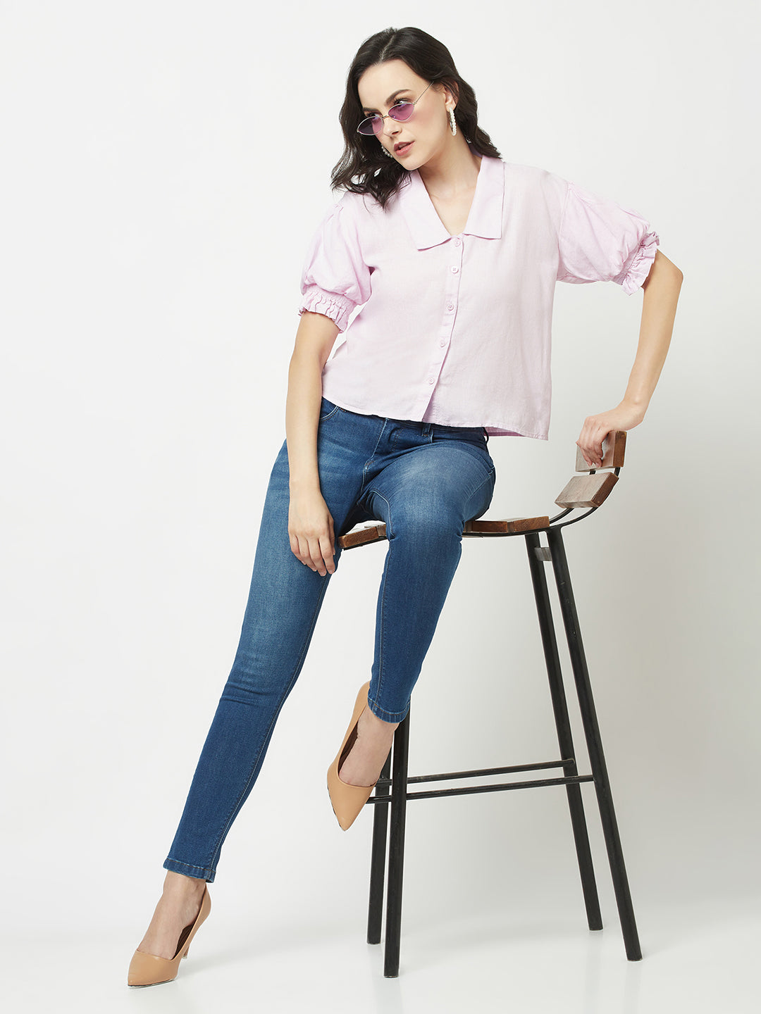  Plain Cropped Light Purple Shirt