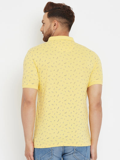 Yellow Printed Polo T-Shirt - Men T-Shirts