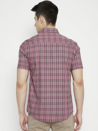 Peach Checked Slim Fit shirt - Men Shirts