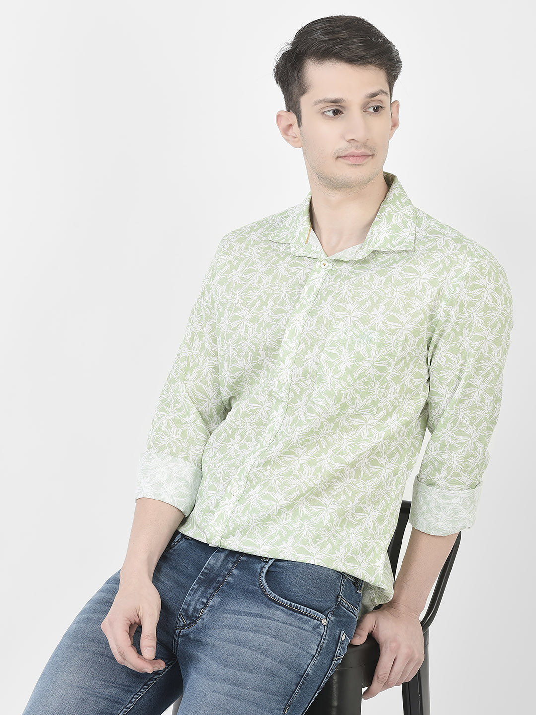  Light Green Floral Print Shirt