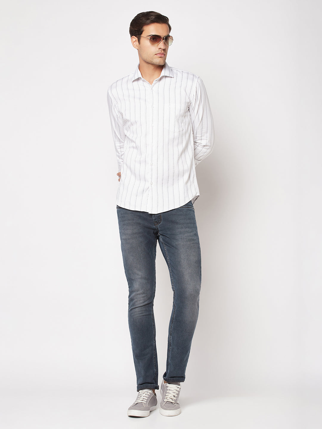  White Striped Business Shirt