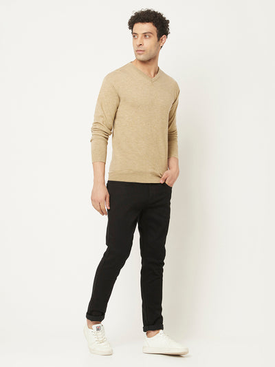 Beige Sweater with Melange Texture-Men Sweaters-Crimsoune Club