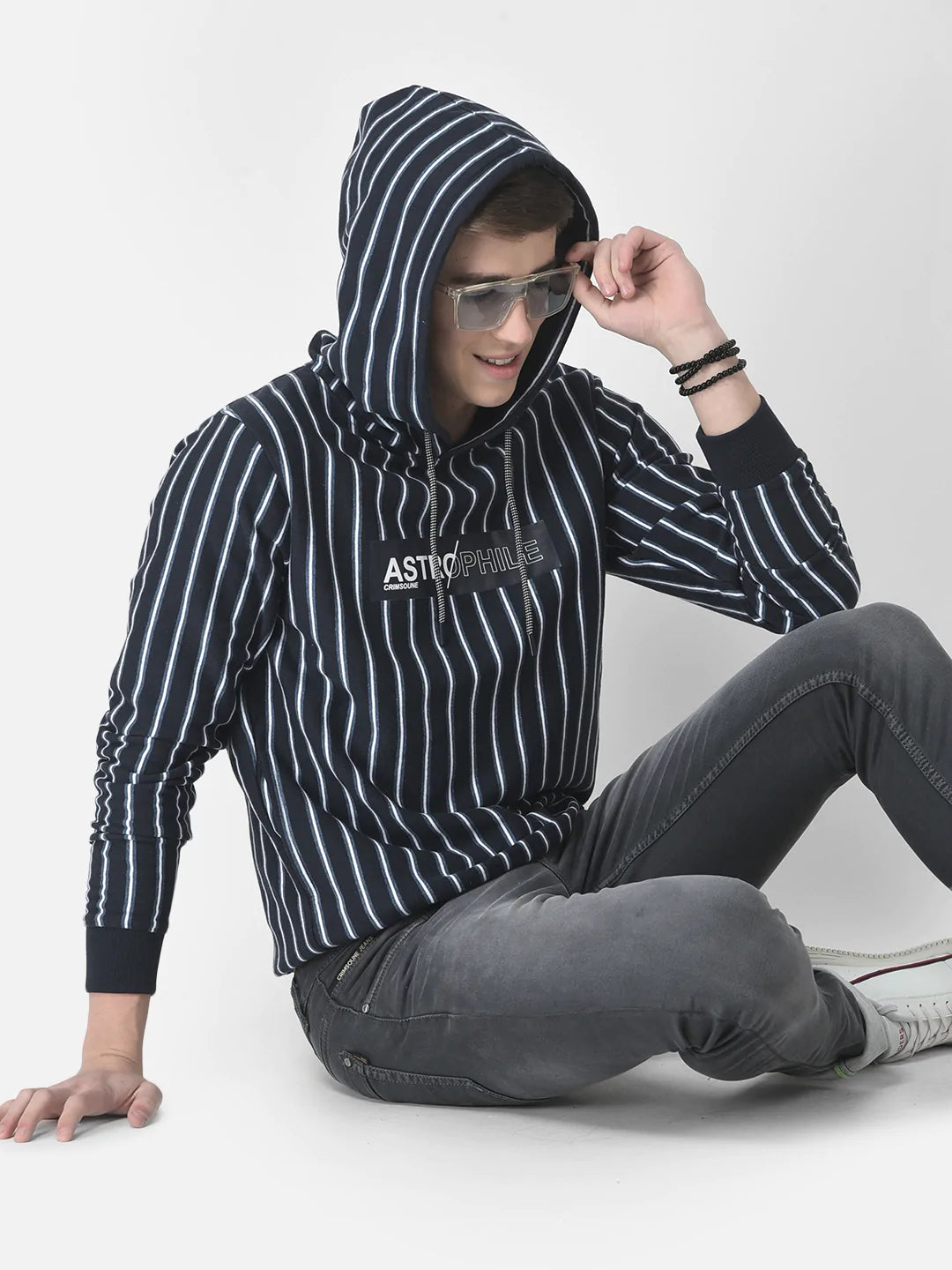  Navy Blue Pin-Stripe Hoodie