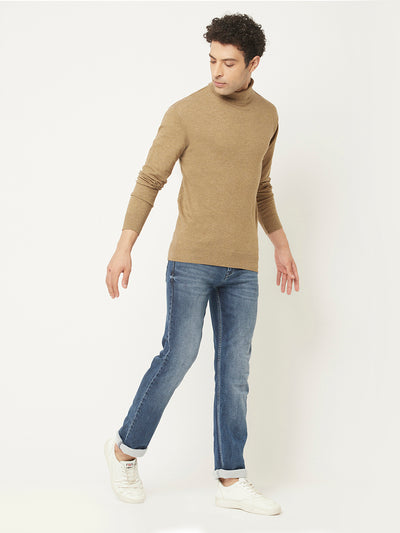 Camel Sweater with Melange Effect-Men Sweaters-Crimsoune Club