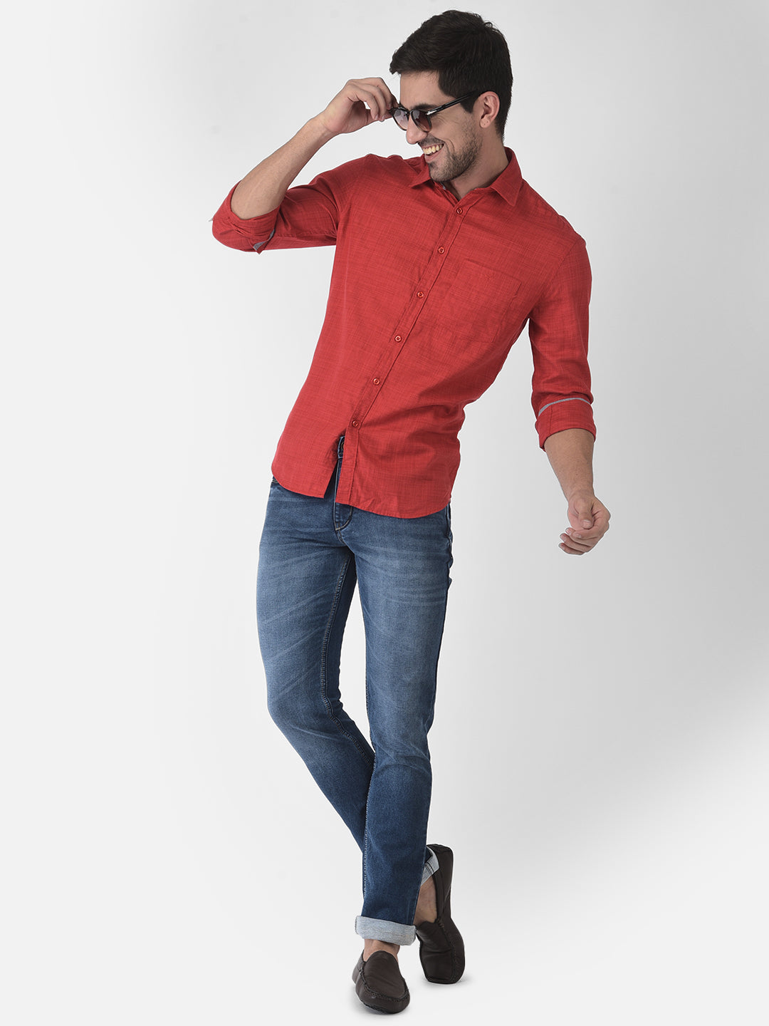 Textured Red Shirt - Men Shirts