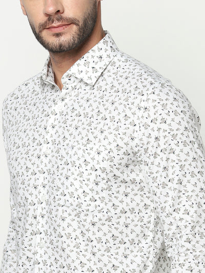 White Floral Shirt-Men Shirts-Crimsoune Club