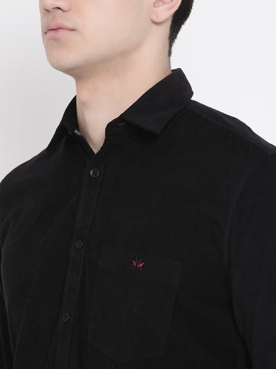 Black Spread Collar Slim Fit Shirt - Men Shirts