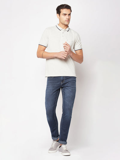  Ecru Melange Minimal Polo T-Shirt