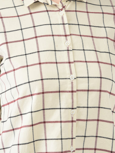 Beige Tattersall Checked Shirt - Women Shirts