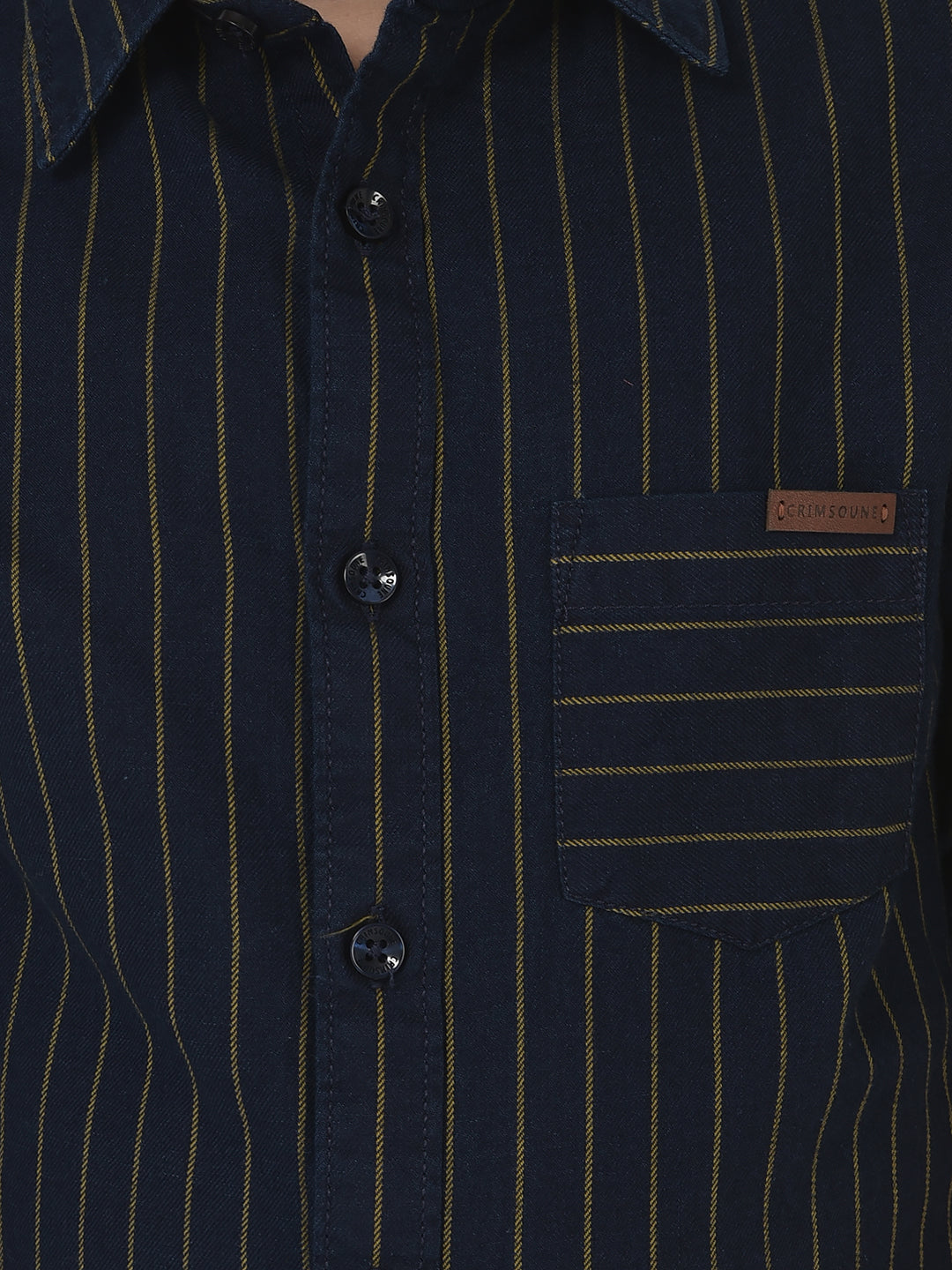 Navy Blue Striped Shirt in Pure Cotton