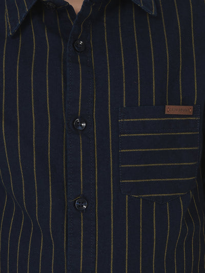 Navy Blue Striped Shirt in Pure Cotton