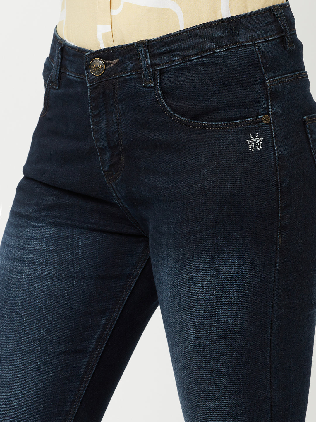 Navy Blue Light Faded Jeans-Women Jeans-Crimsoune Club