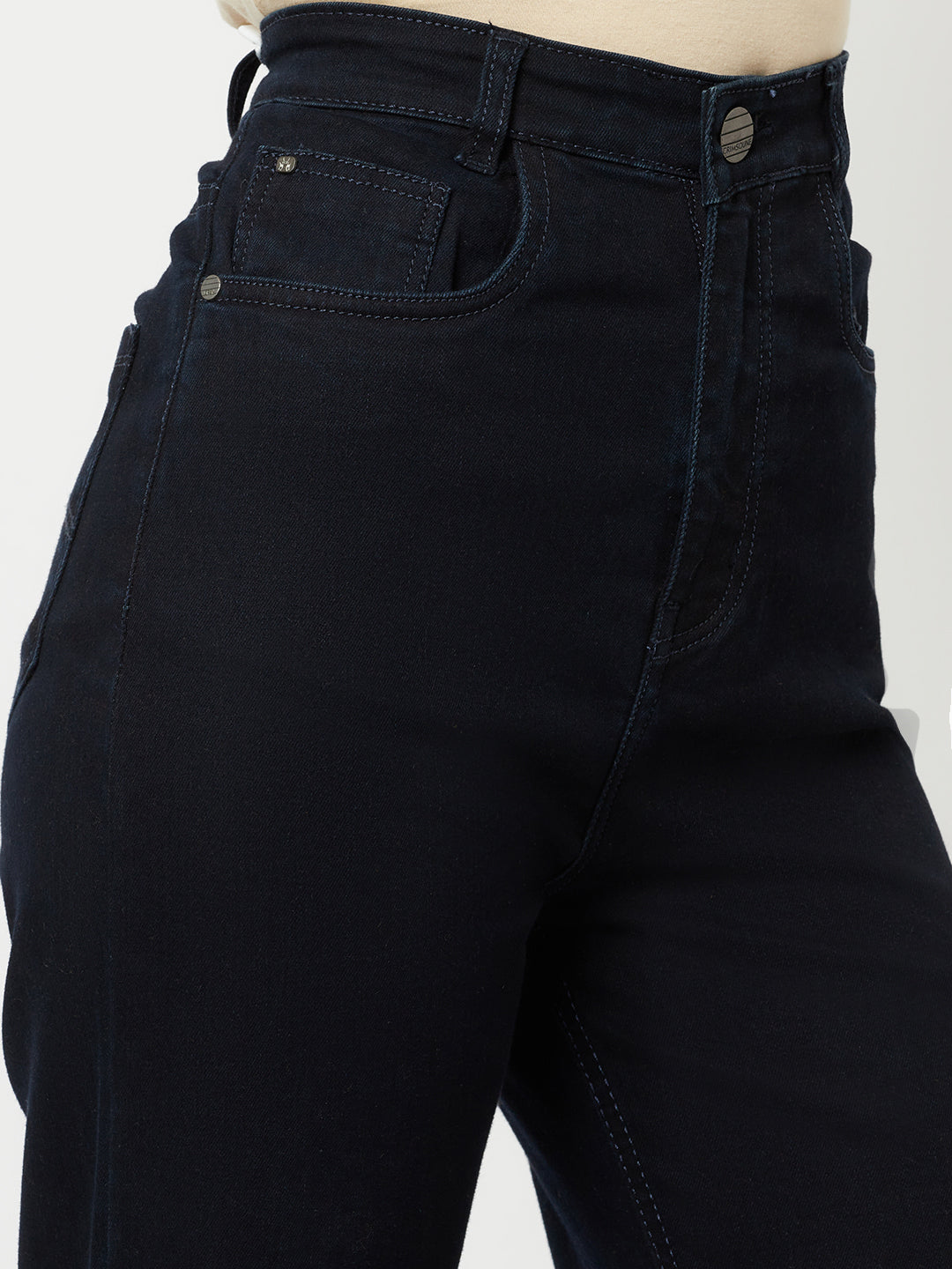 Navy Blue Straight Jeans-Women Jeans-Crimsoune Club