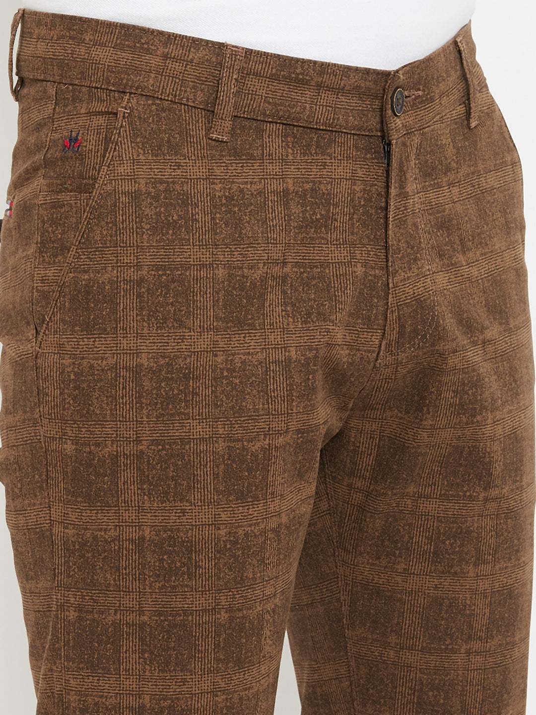 Brown Checked Slim Fit Trousers - Men Trousers