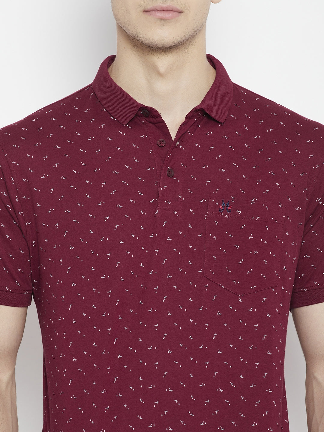 Maroon Printed Polo Neck T-shirt - Men T-Shirts